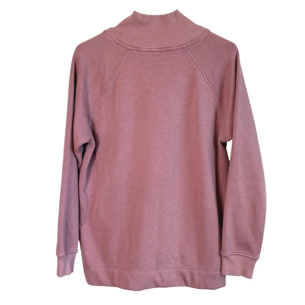 Athleta Mock Neck Side Zip Sweatshirt Mauve Womens Small Pullover Fleece Pockets - Picture 2 of 9